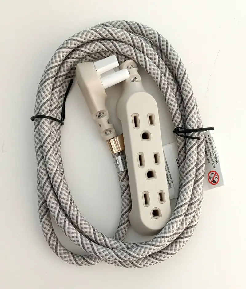 360 Electrical Braided Extension Cord – Gray, 8-Foot, Triple Grounded Outlets, Habitat Series 1