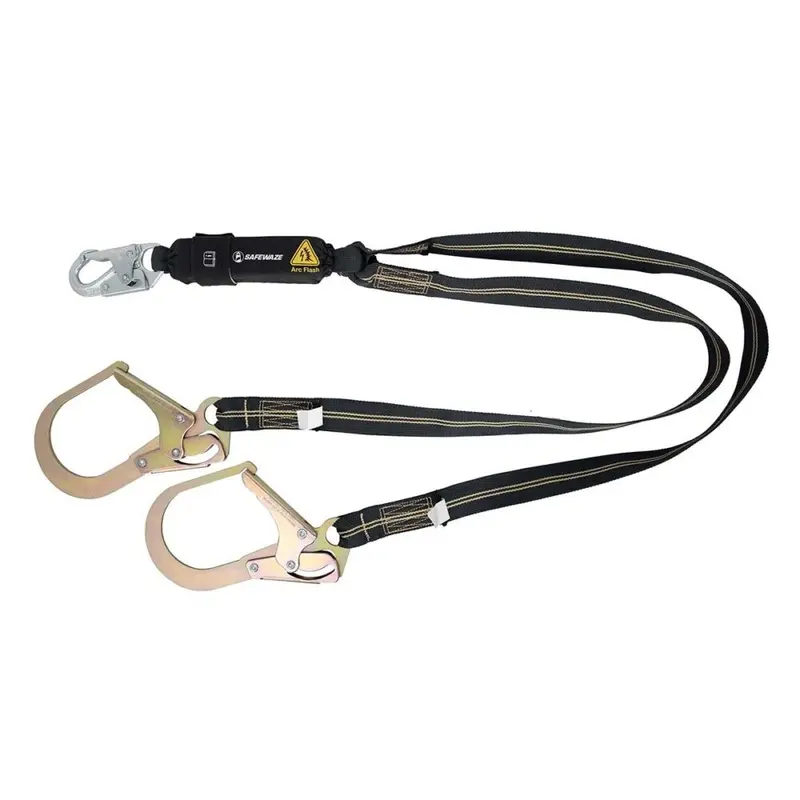 6-Foot Arc Flash Energy Absorbing Lanyard With Aramid Webbing, Dual Legs, 12-Foot Free Fall Rating, And Tower Rebar Hook 1