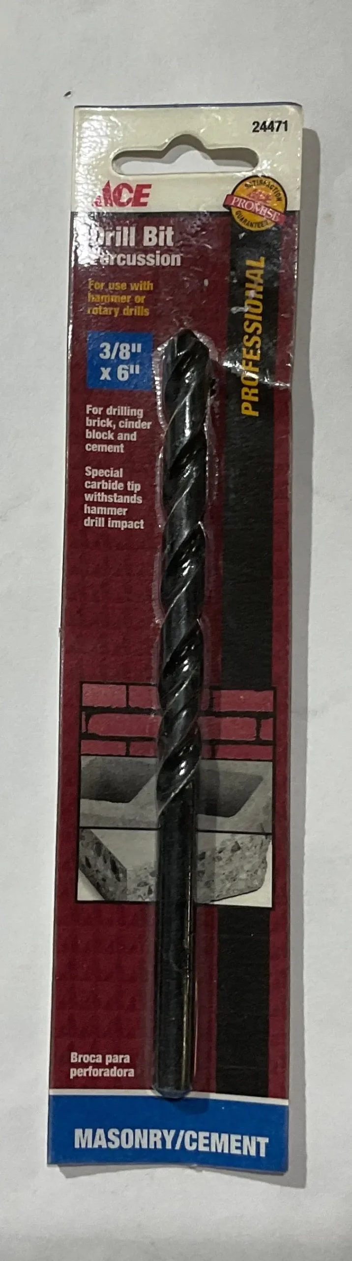Ace Carbide-Tip Percussion Drill Bit For Masonry & Concrete — 3/8" X 6" 1