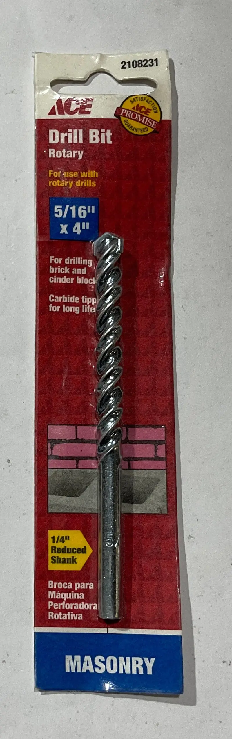 Ace Carbide-Tipped Masonry Drill Bit — 5/16" X 4", #75 1
