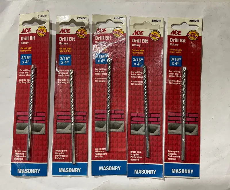 Ace Carbide-Tipped Masonry Rotary Drill Bit — 3/16" X 4", 5-Pack 1