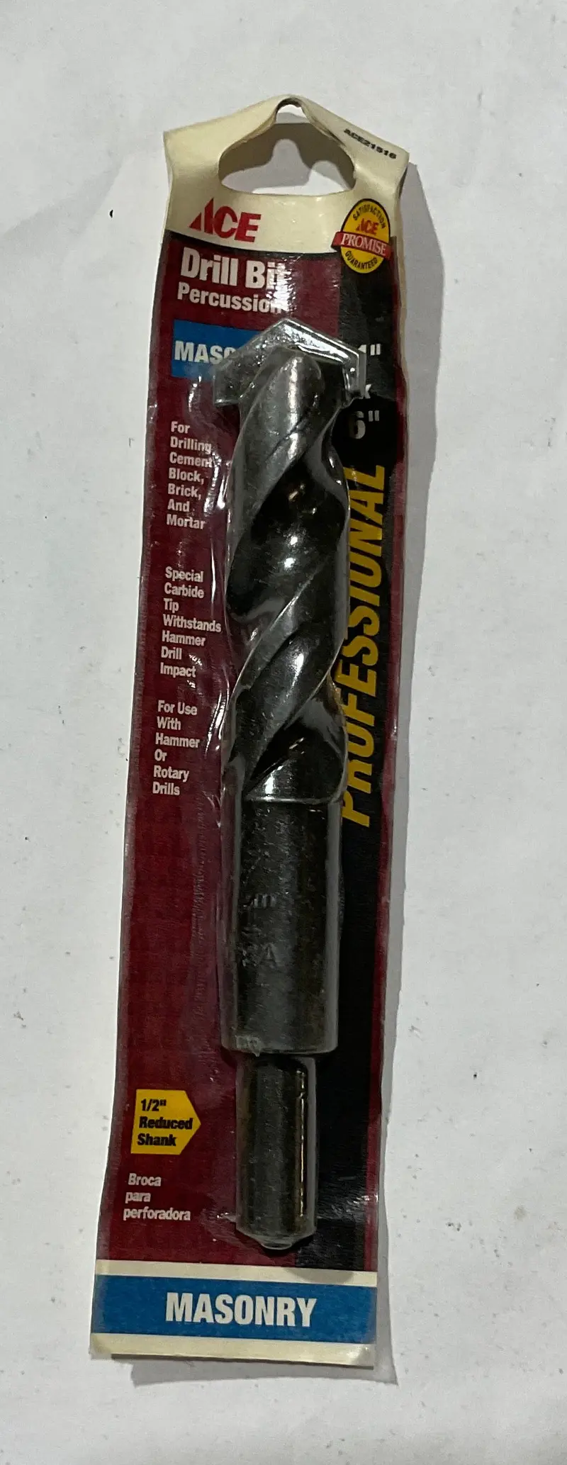 Ace Carbide-Tipped Percussion Masonry Drill Bit — 1″ X 6″