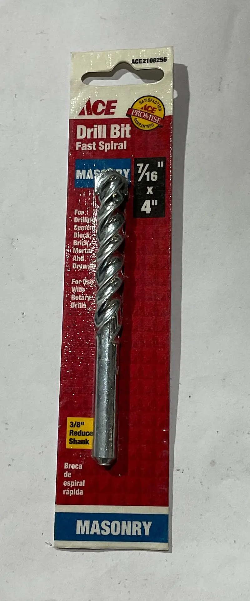 Ace Fast-Spiral Masonry Drill Bit — 7/16" X 4", #80 1