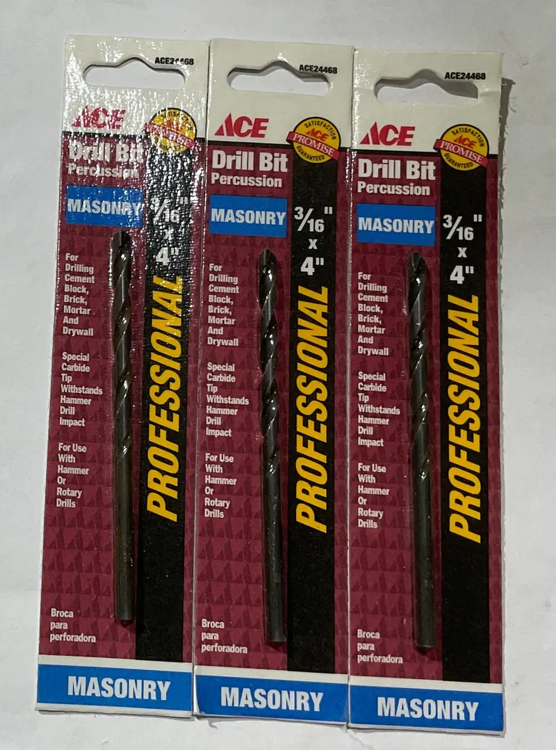 Ace Percussion Masonry Drill Bit – 3/16-Inch × 4-Inch, 3-Pack For Concrete And Brick (Model Ace24468) 1