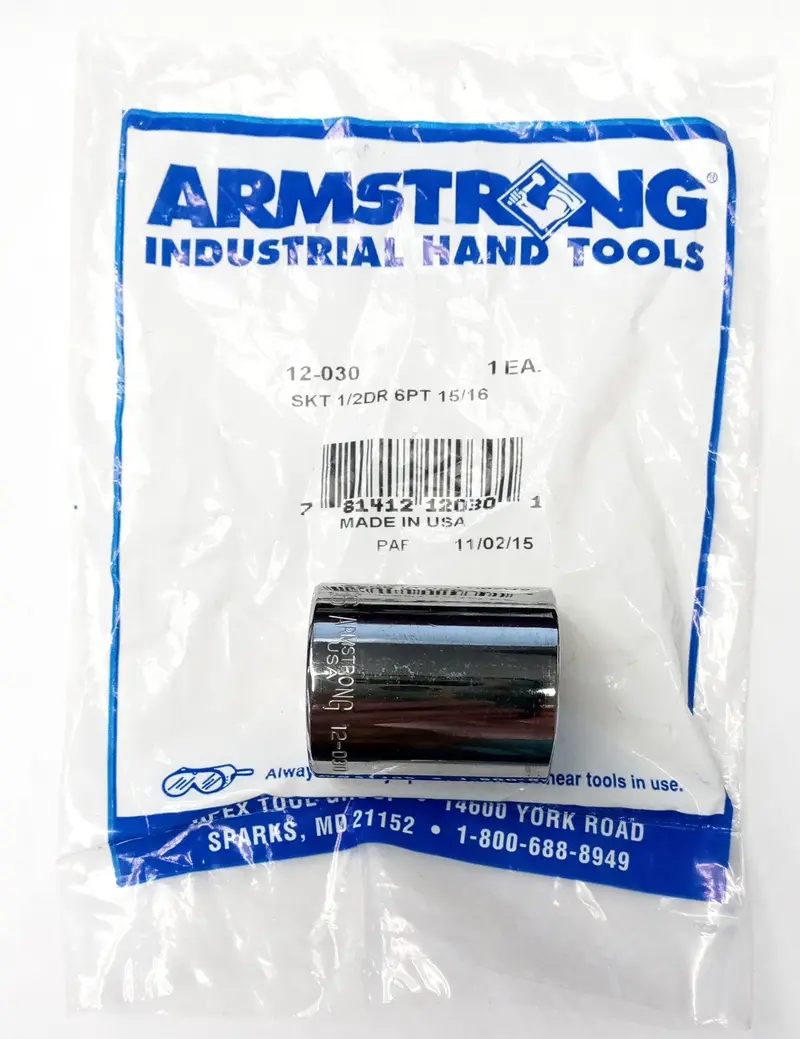Armstrong 1/2-Inch Drive Socket — 15/16-Inch, Standard Depth, 6-Point 1