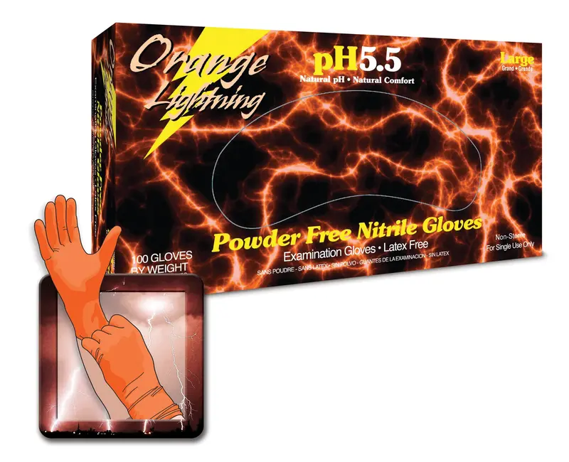 Atlantic Safety Orange Lightning Nitrile Gloves – 6 Mil, Large Size Only 1