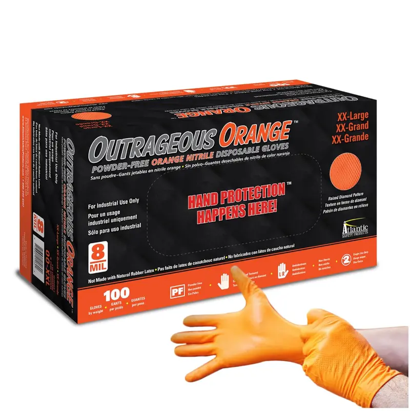 Atlantic Safety Outrageous Orange Nitrile Gloves – 8-Mil Industrial Grade 1