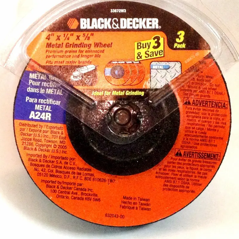 Black & Decker 33672W3 Metal Grinding Wheel — 4" × 1/4" × 5/8", A24R Grit, 3-Pack, Orange 1