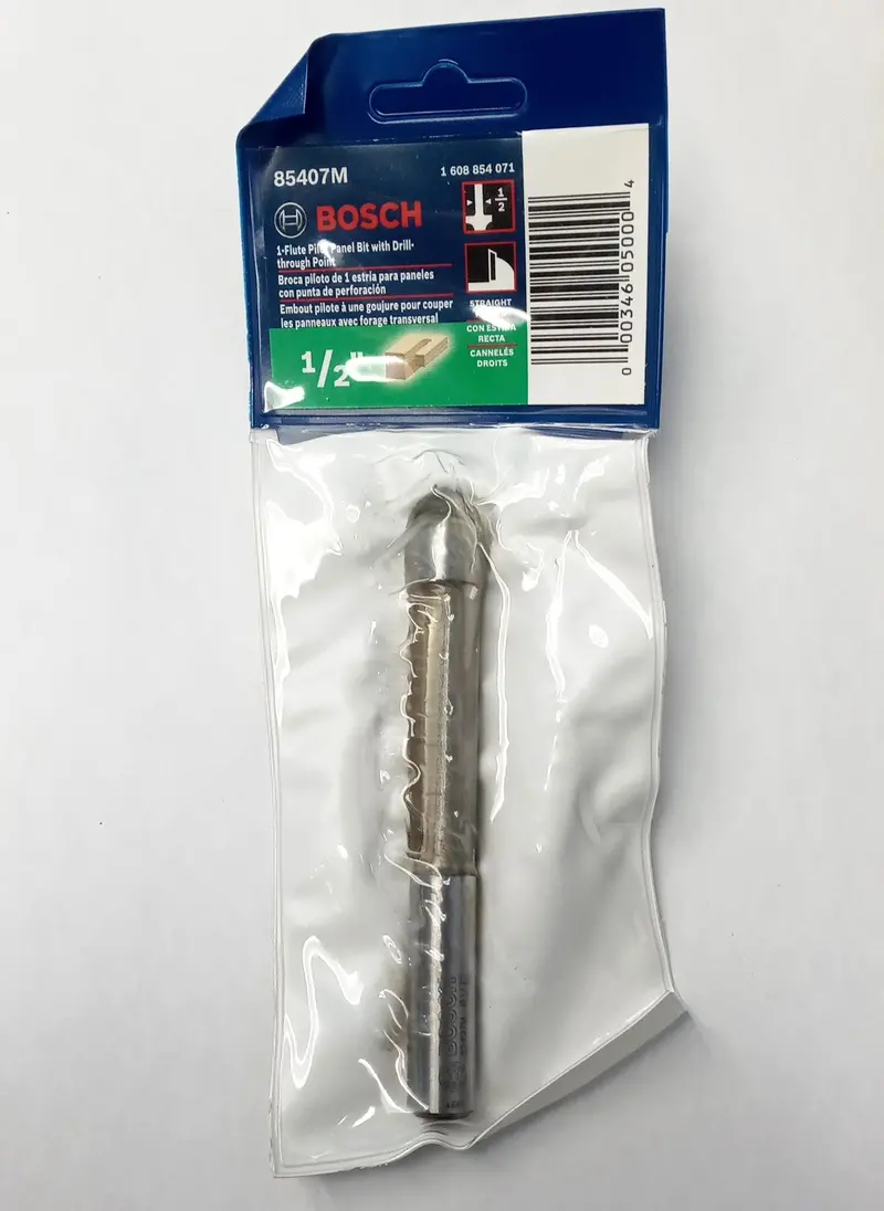 Bosch 1-Flute Pilot Panel Router Bit – 1/2" Shank With Drill-Through Tip (Model 85407M) 1