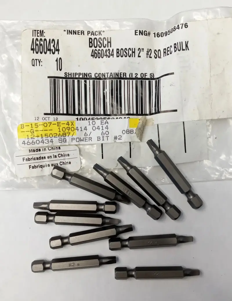 Bosch 4660434 Power Bit Set – #2 Square Drive, 2" Length, 10-Piece Pack 1