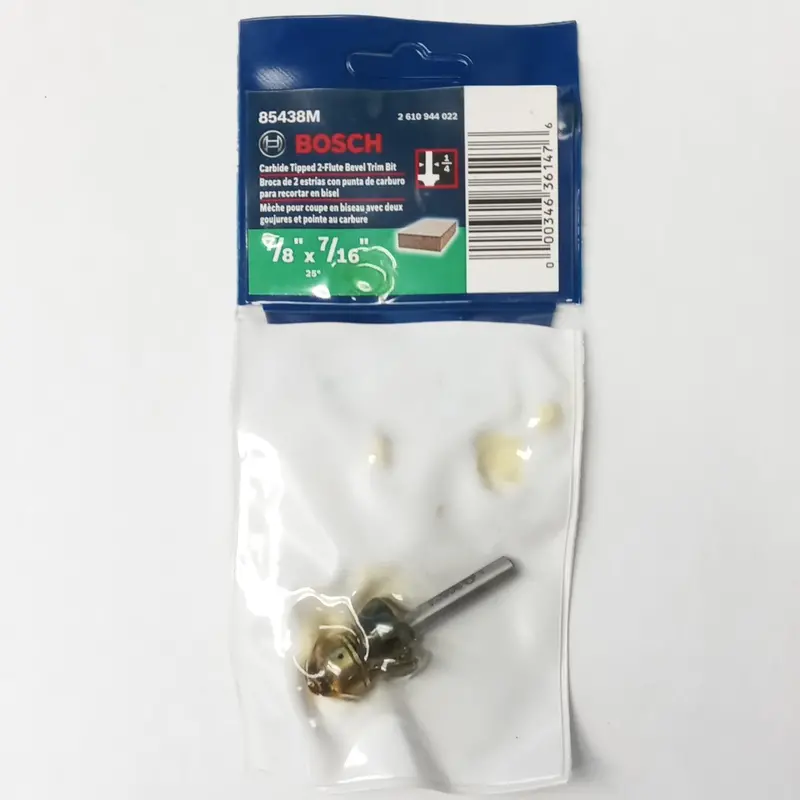Bosch 5/8" X 3/8" Carbide-Tipped Bevel Trim Router Bit – 2-Flute, Usa-Made (Model 85438M) 1