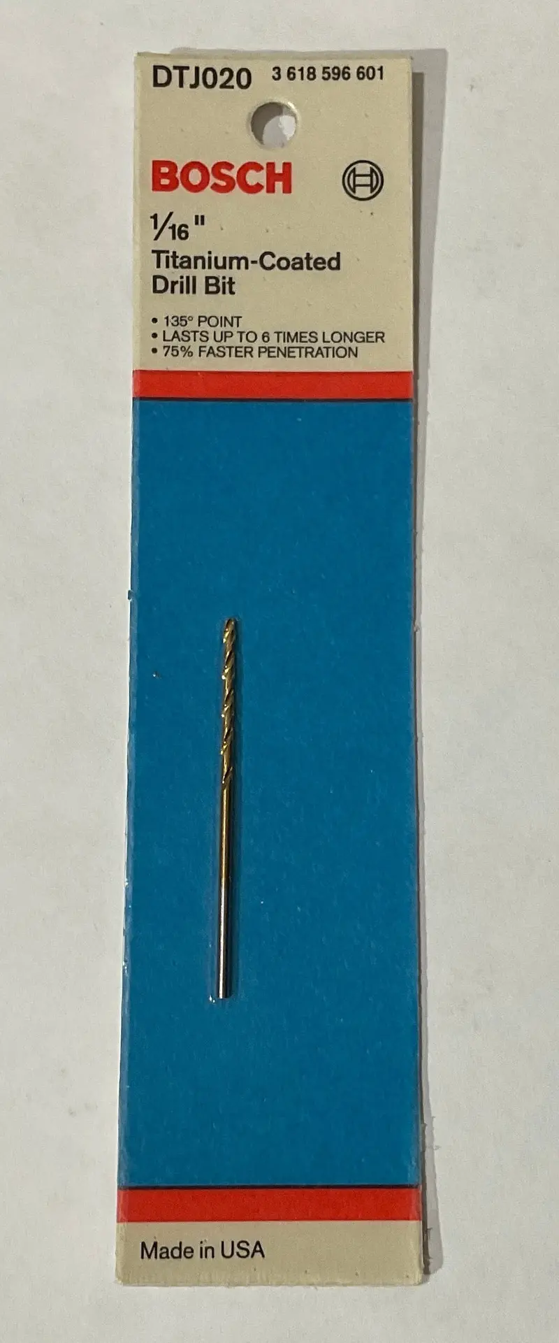 Bosch Dtj020 Titanium-Coated Drill Bit – 1/16" × 2", Industrial-Grade, Usa 1