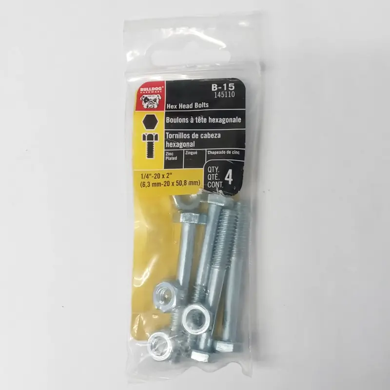 Bulldog B-15 Hex Head Bolts – 1/4 In-20 X 2 In, 4-Pack (145110) 1