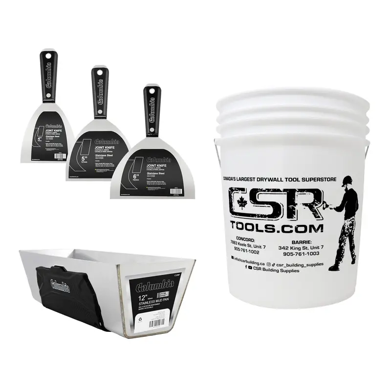 Columbia Entry-Level Stainless Steel Mud Pan And Taping Knife Kit With Bucket 1