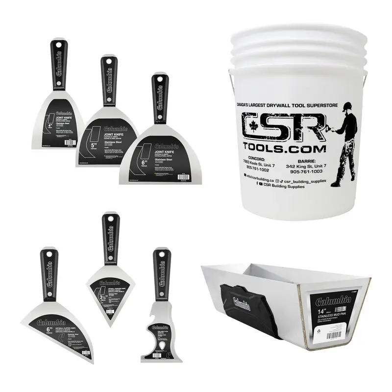 Columbia Stainless Steel Mud Pan & Taping Knife Set With Bucket 1