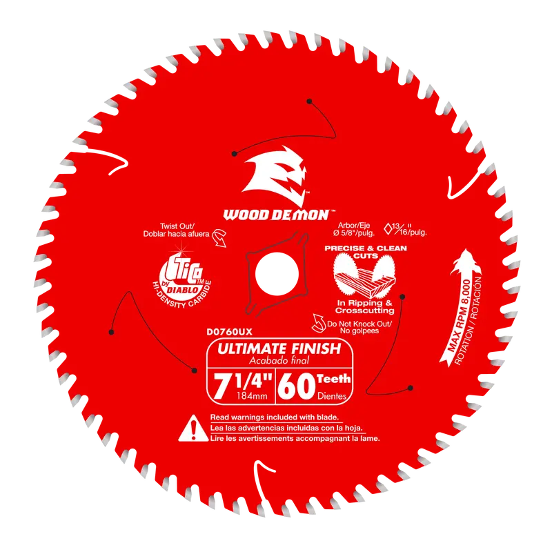 Diablo D0760Uxa 7-1/4-Inch Wood Demon Ultimate Finish Blade – 60-Tooth Carbide 1