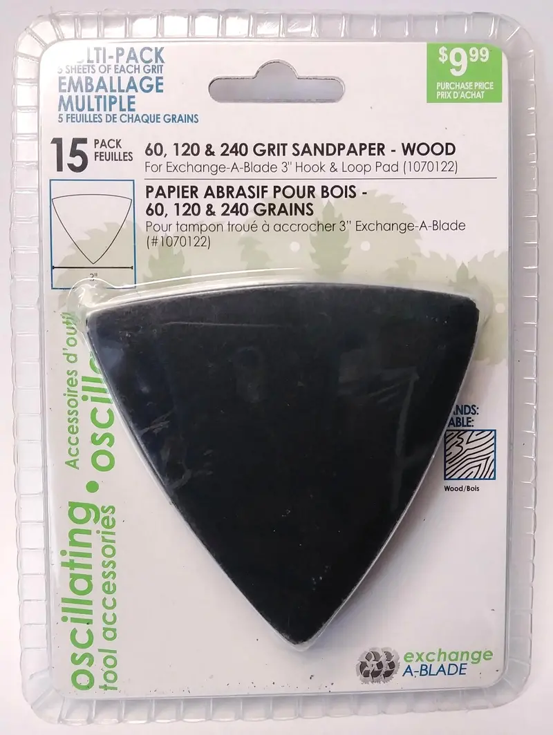 Exchange A-Blade 1070112 3" Sanding Sheets – Assorted Grits (60/120/240) For Wood Finishing, 15-Pack 1