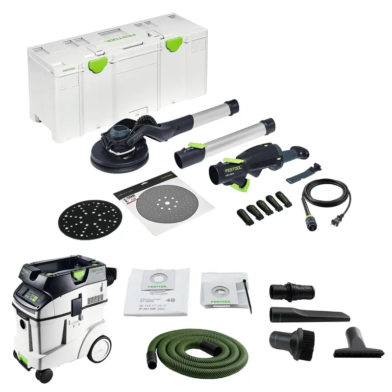 Festool Planex 2.0 Lhs 225 Eqi-Plus Drywall Sander + Ct 48 Ei Ac Dust Extractor Bundle 1