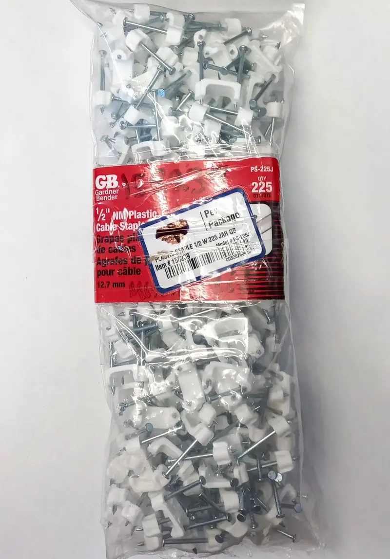 Gardner Bender White Plastic Cable Staples – 1/2" Size, 225-Count Pack, Ps-225Jw 1