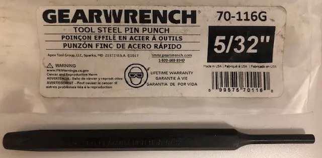 Gearwrench 5/32" × 5/16" × 5" Tool Steel Pin Punch – Precision Ground, Model 70-116G 1