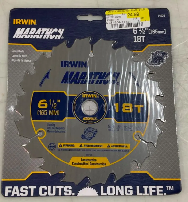Irwin 14020 Framing Saw Blade – 6-1/2", 18-Tooth Carbide-Tipped, Professional Grade 1