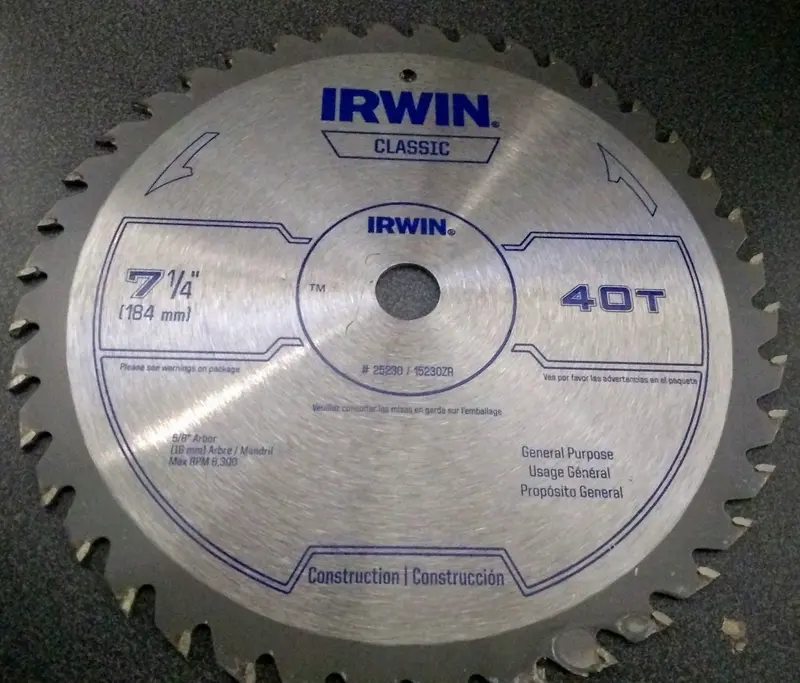 Irwin Classic 7-1/4" 40-Tooth General-Purpose Circular Saw Blade – Bulk Pack 1