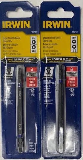 Irwin Impact Dual-Ended Insert Bit – #2 & #3 Square Drive, 1/4" Hex, 4" Length (1882429) 1