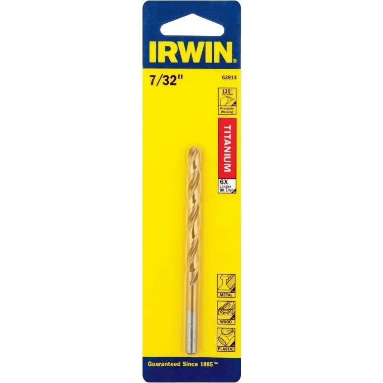 Irwin Titanium-Coated Hss Jobber Drill Bit – 7/32" Size, Part #63914 1