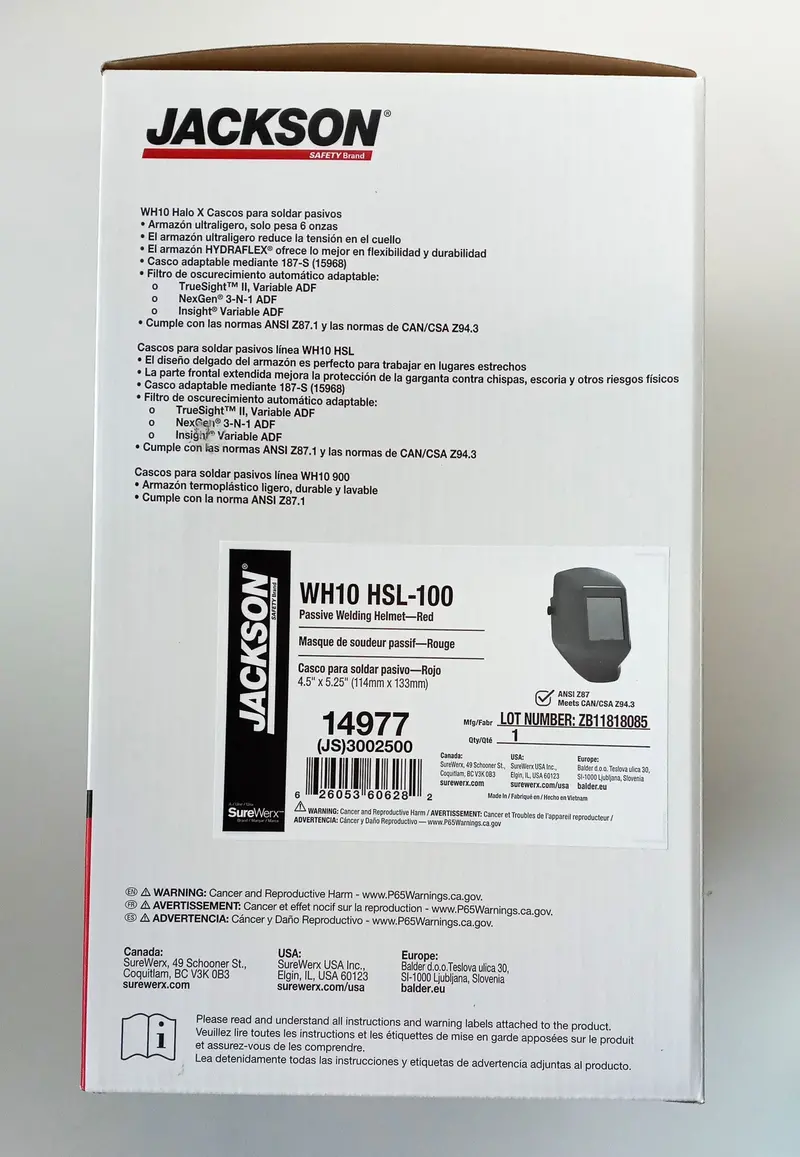 Jackson Safety W10 Hsl-100 Auto-Darkening Welding Helmet — Red, 4.5 X 5.25 Inch Viewing Area (4-Pack, Model 14977) 1