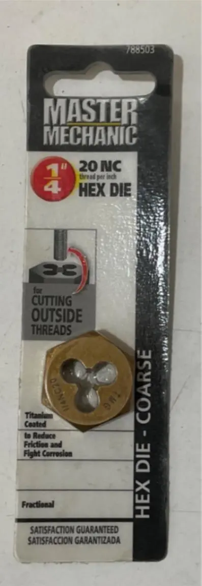 Master Mechanic 788503 Titanium-Coated Hex Die – 1/4"-20 Nc, Coarse Thread 1