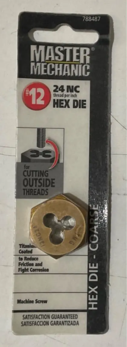 Master Mechanic Fine-Thread Titanium Die: #12-24 Nc Hex Format 1