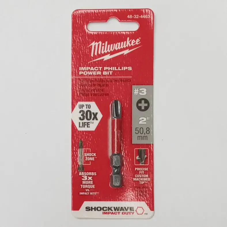 Milwaukee #3 Phillips Impact Power Bit – 2" Length, High-Torque Design, Model 48-32-4463 1