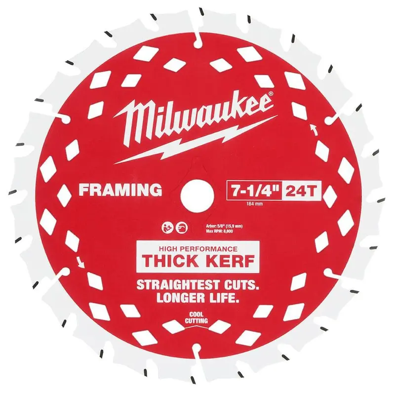 Milwaukee 48-40-0740 24-Tooth Thick-Kerf Framing Circular Saw Blade – 7-1/4" 1