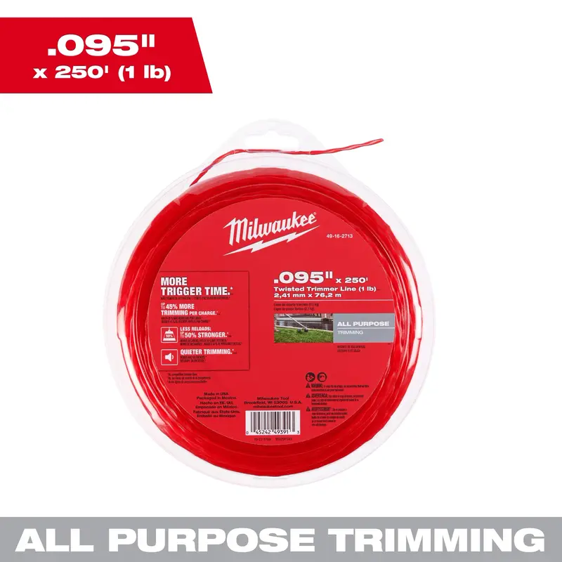 Milwaukee 49-16-2713 Twisted Trimmer Line – .095" Diameter, 250-Foot Spool 1