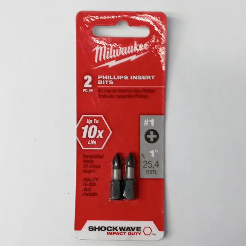 Milwaukee Shockwave Phillips Insert Bit Set – #1 X 1-Inch, 2-Piece Pack 1