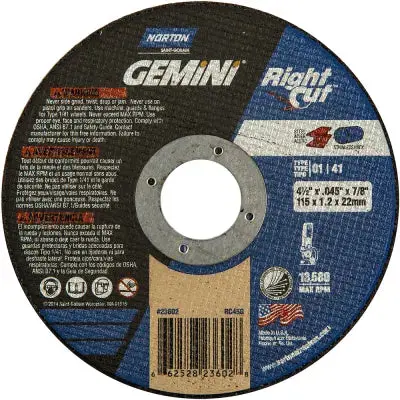 Norton Gemini 4-1/2" Right-Angle Cut-Off Wheel For Precision Cutting 1