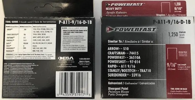 Powerfast 9/16-Inch Galvanized Staples – Heavy-Duty Fastening, 2-Pack (P-A11-9/16-D-1B) 1