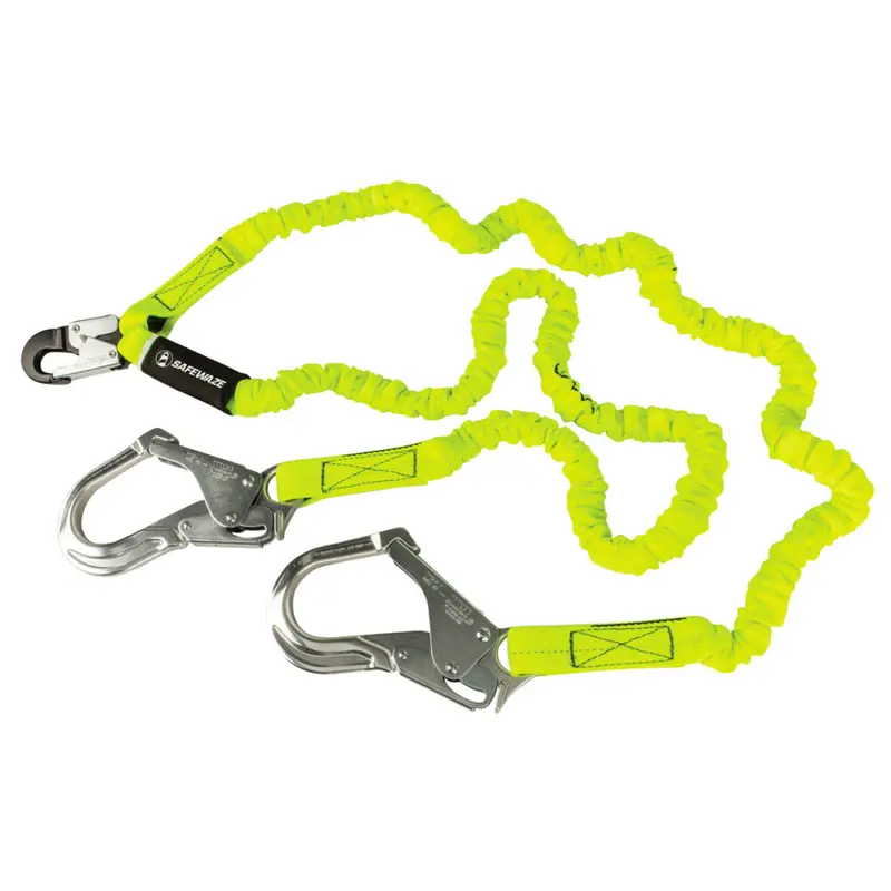 Pro 6-Foot Dual-Leg Stretch Energy-Absorbing Lanyard With Aluminum Rebar Hooks 1