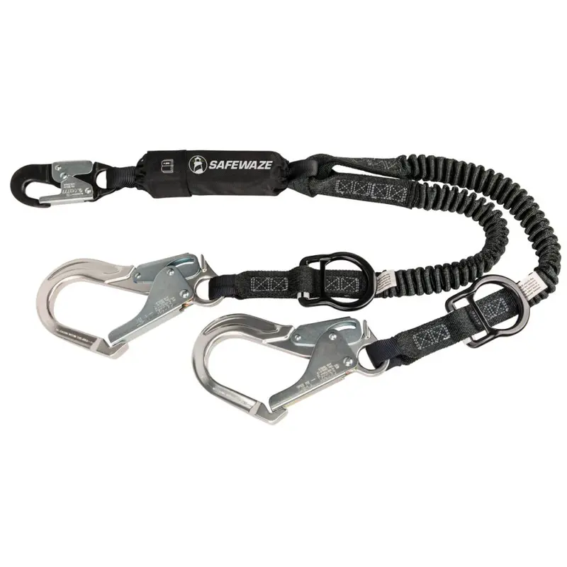 Pro 6-Foot Dual-Leg Stretch Shock-Absorbing Lanyard With 12-Inch Free-Fall Limit, Aluminum Rebar Hooks, And Rescue Rings 1