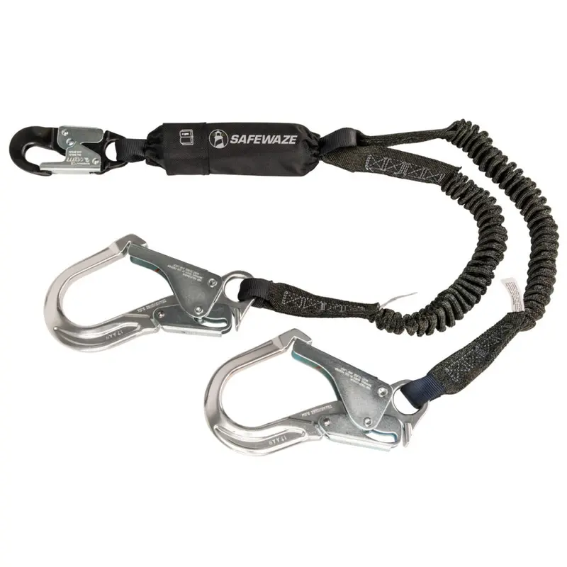 Pro 6-Foot Dual-Leg Stretch Shock-Absorbing Lanyard With 12-Inch Free-Fall Limit And Aluminum Rebar Hooks 1