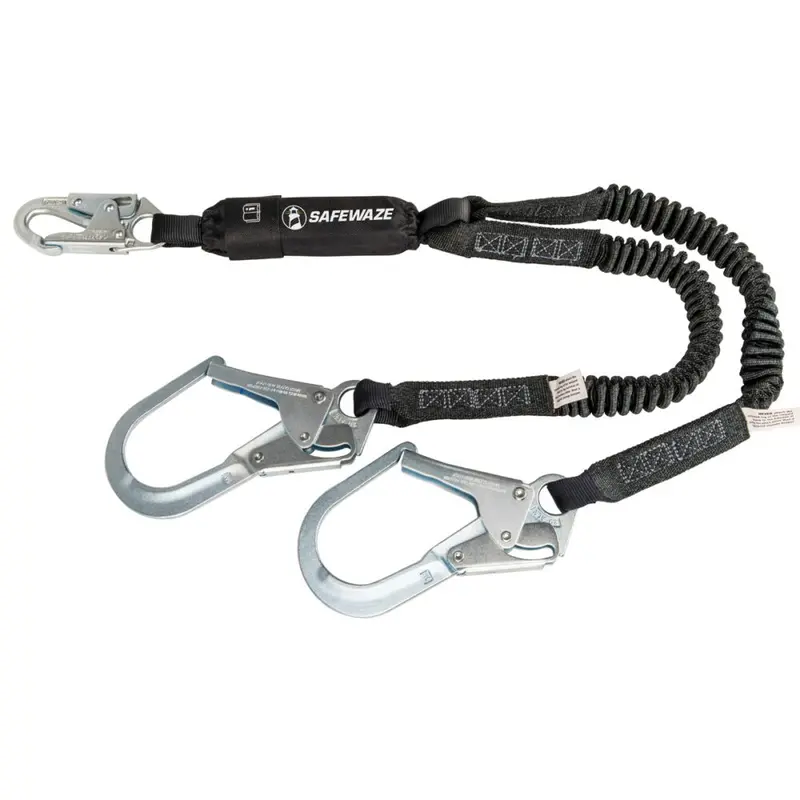 Pro 6-Foot Dual-Leg Stretch Shock-Absorbing Lanyard With Rebar Hooks 1
