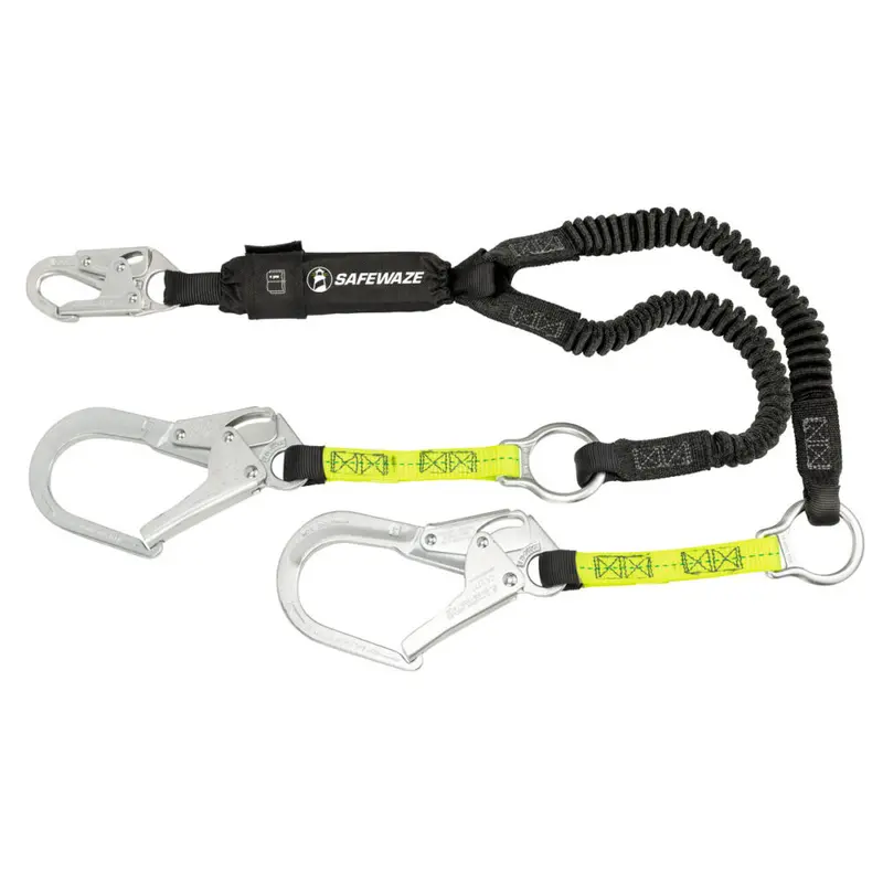 Pro 6-Foot Stretch Shock-Absorbing Lanyard With Rebar Hooks And Rescue Rings 1