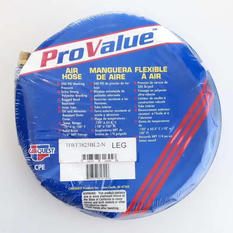 Pro Value Hwf3825Bl2-N 3/8" × 25 Ft Blue Pvc Air Hose – 1/4" Fittings, 350 Psi Rating 1