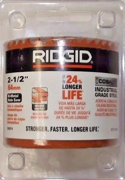 Ridgid 7071 Bi-Metal Holesaw — 2-1/2-Inch Diameter, Cobalt-Enhanced Industrial Steel 1