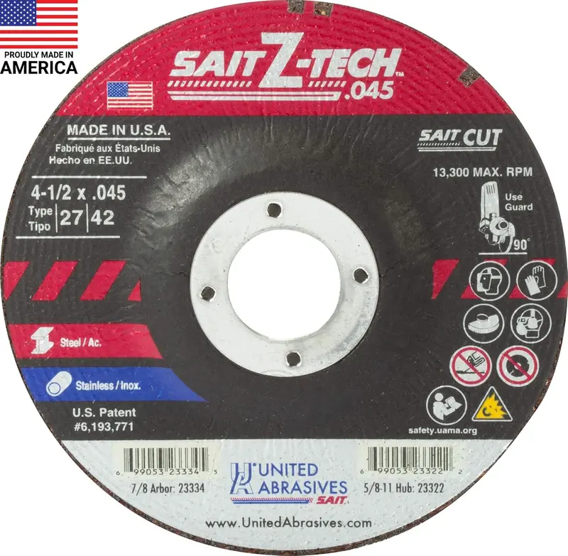 Sait 23334 By United Abrasives – 4-1/2" X 0.045" Z-Tech Metal-Specific Cutting Wheel 1