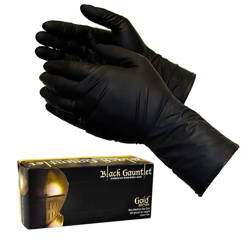 Shubee Black Gauntlet Gold Edition Reinforced Nitrile Gloves 1