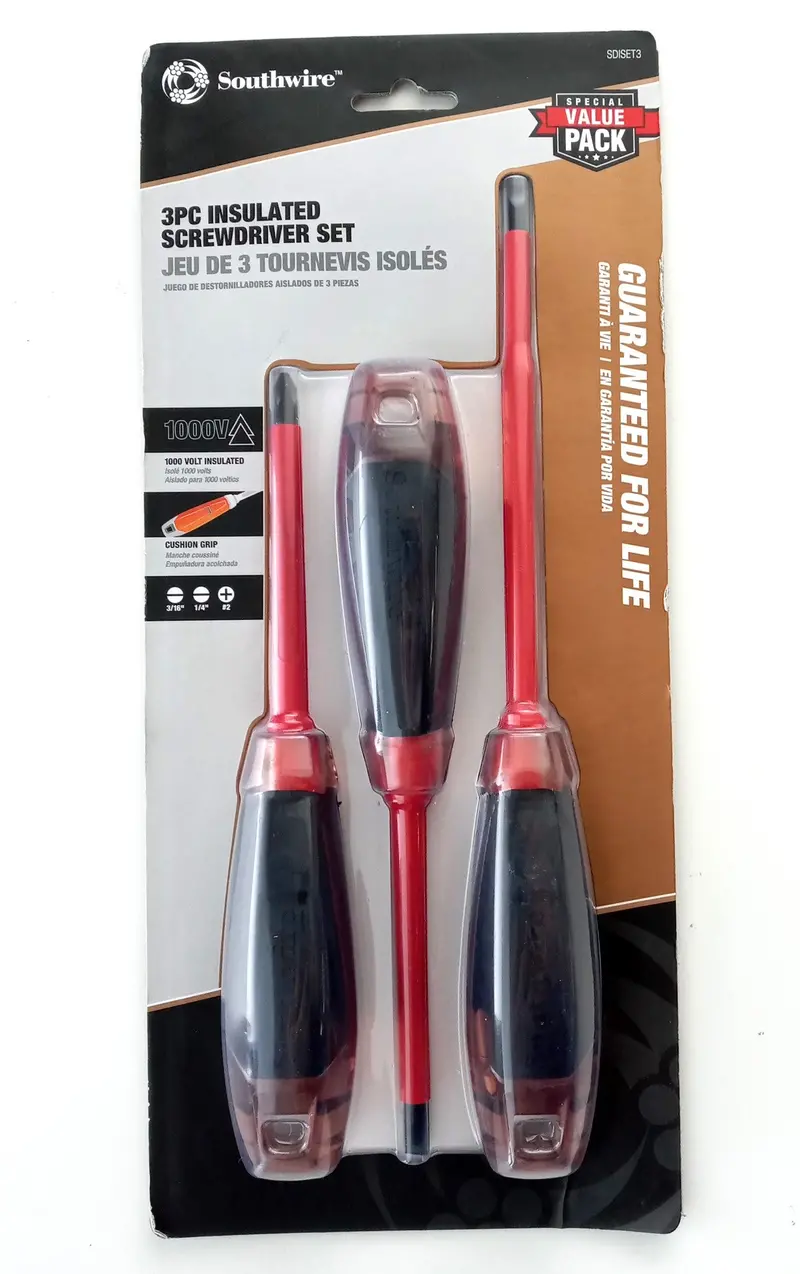 Southwire Sdiset3 Insulated Screwdriver Set — 3-Piece, 1000V Rated, Slotted & Phillips 1