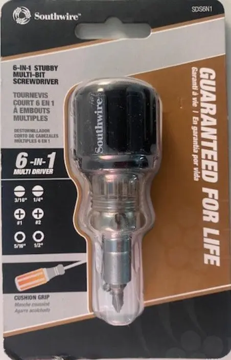 Southwire Stubby 6-In-1 Multi-Bit Screwdriver – Cushion-Grip Handle, Sds6N1 Compact Design 1
