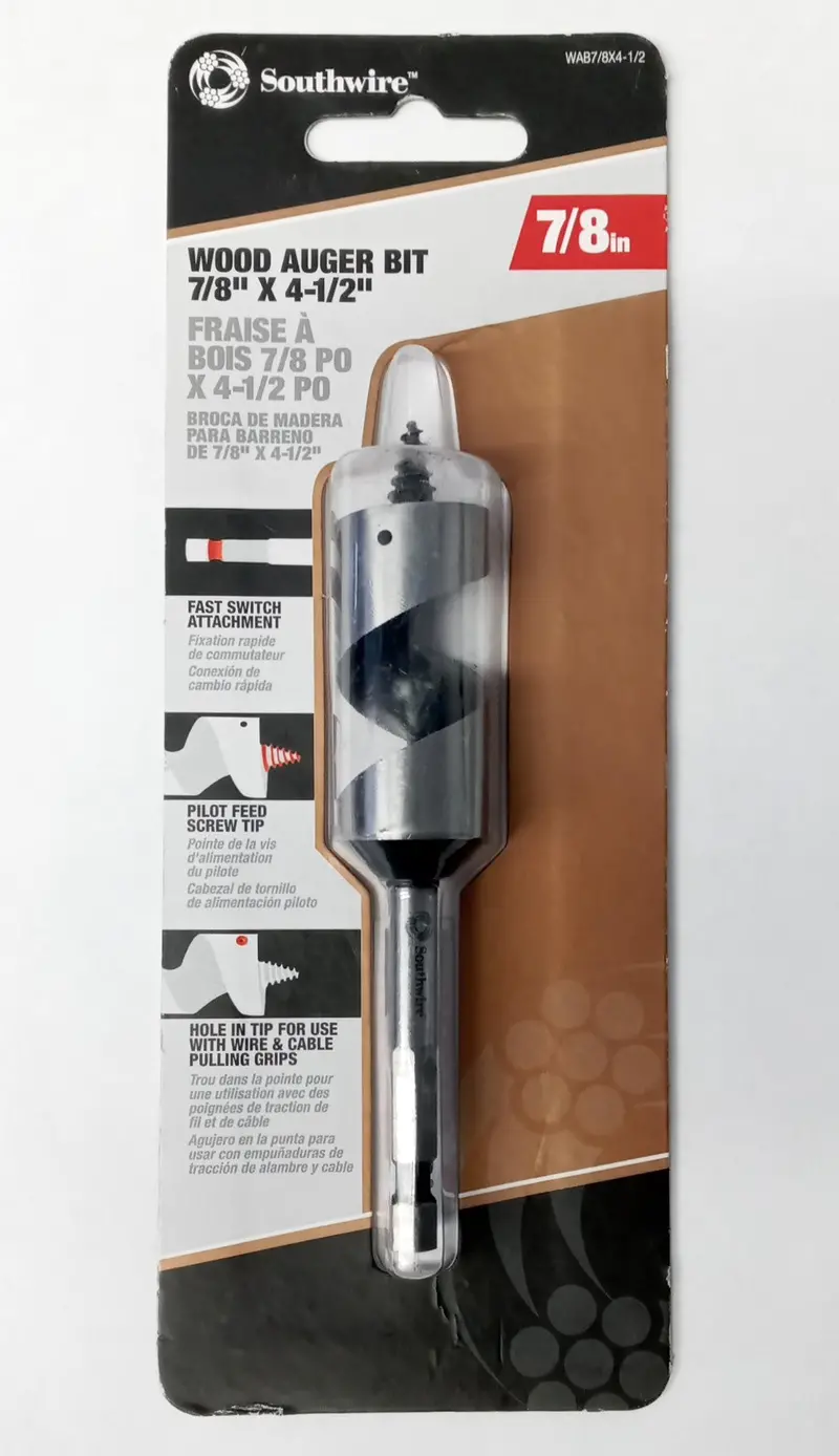 Southwire Wab7/8X4-1/2 Wood Auger Bit – 7/8" X 4.5", Fast-Switch Compatible 1
