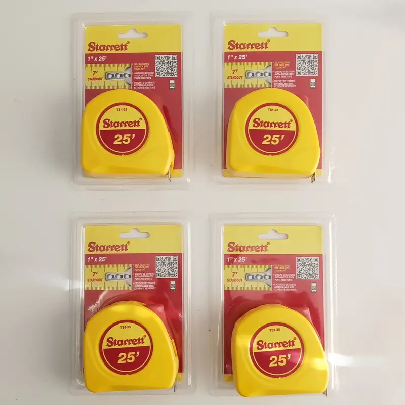 Starrett 25-Foot Sae Tape Measure – 1-Inch Blade, 1/16" Graduations, 4-Pack, Model Ts1-25 1